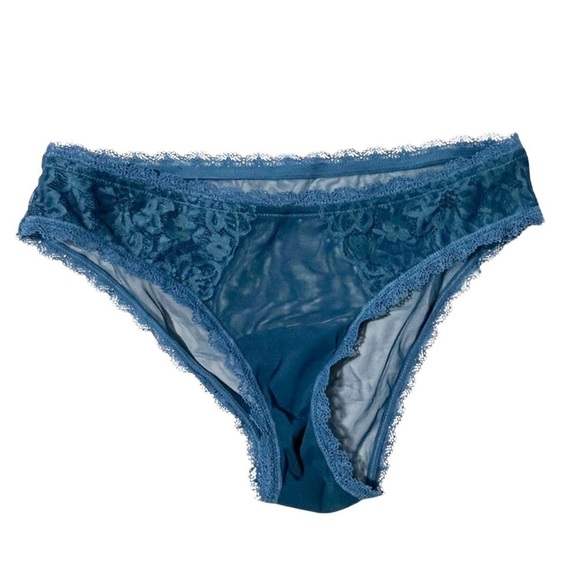 NWT BOOTAYBAG Camille Full Coverage Lace Sheer Cheek Panties Blue Sz M - Picture 3 of 3